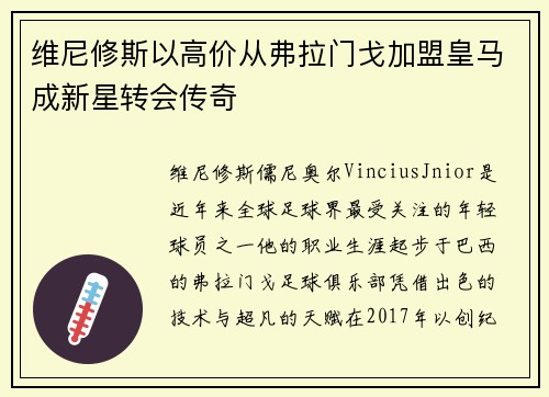维尼修斯以高价从弗拉门戈加盟皇马成新星转会传奇